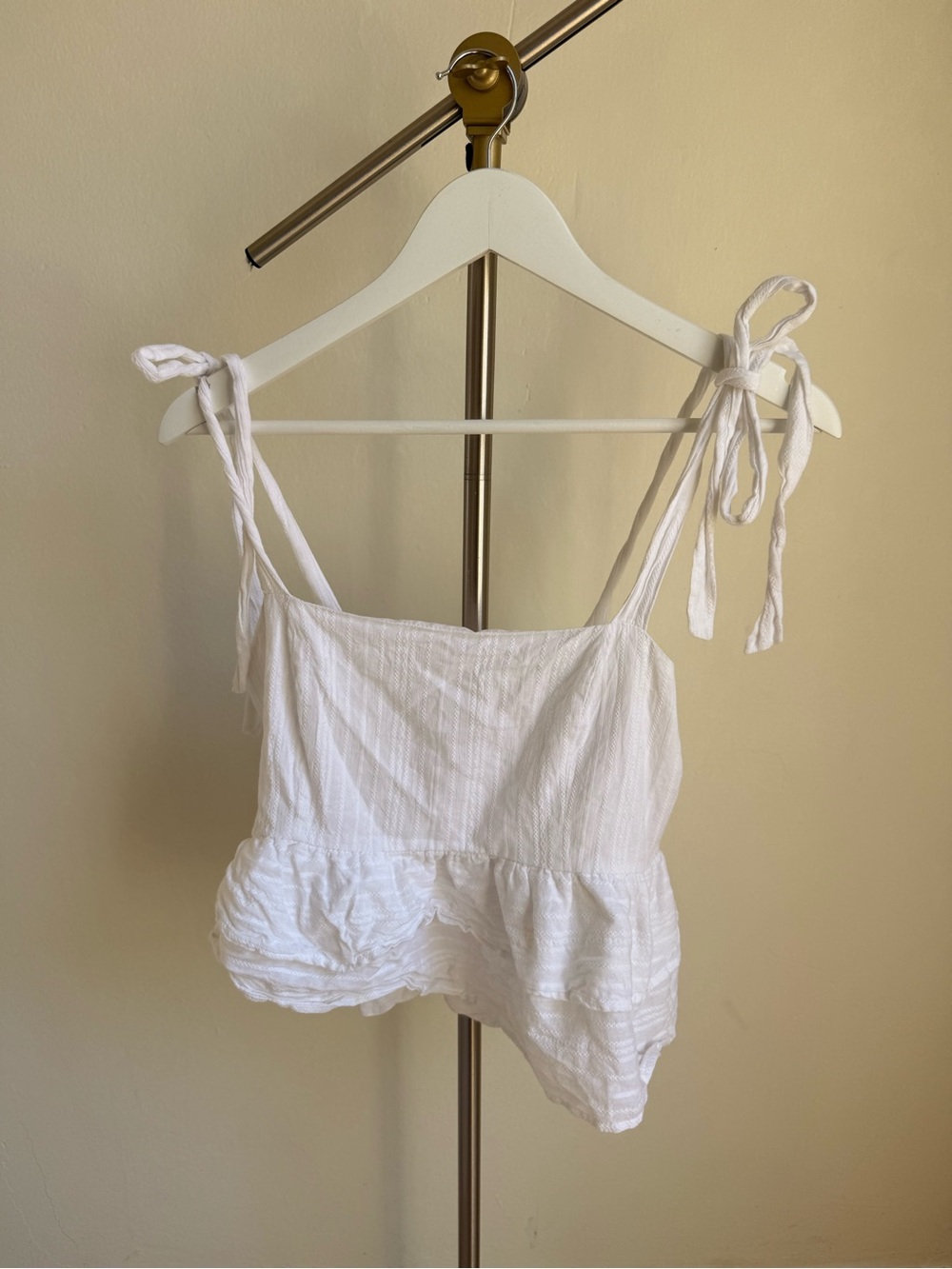 White Tie-Shoulder Peplum Camisole